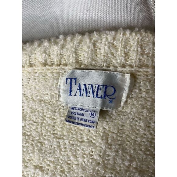 Vintage Tanner Cream Open Front Wool Knitted Cardigan Sweater Size Medium - Picture 4 of 5